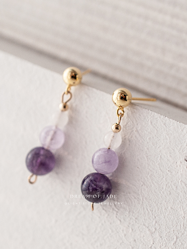 Amethyst & White Jade｜Amethyst & Hetian White Jade Earrings | 925 Gold-Plated Silver