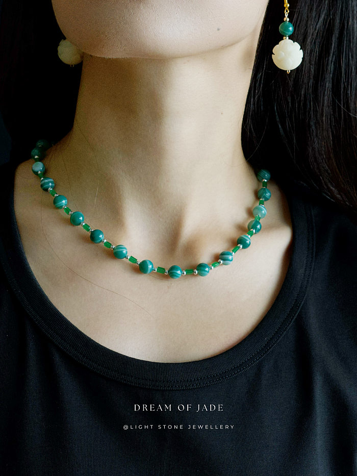 Unique Green Banded Agate Jade Necklace with Sterling Silver from Light Stone Jewellery - Handmade and Authentic Asian Gemstone Jewelry