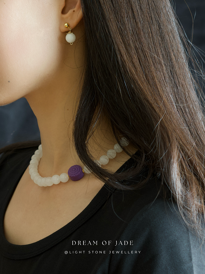 Sunlit Blossom｜Hetian White Jade Necklace | Purple Lepidolite｜Beaded Necklace