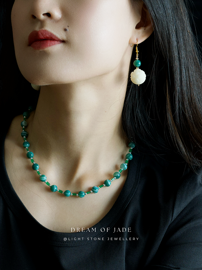 Unique Green Banded Agate Jade Necklace with Sterling Silver from Light Stone Jewellery - Handmade and Authentic Asian Gemstone Jewelry