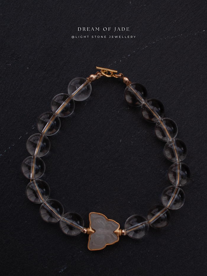 Ethereal Butterfly｜Hetian White Jade Butterfly Bracelet | Clear Quartz｜Gold-plated Silver