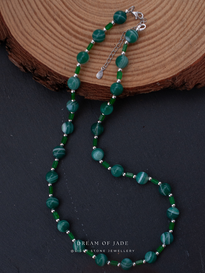 Unique Green Banded Agate Jade Necklace with Sterling Silver from Light Stone Jewellery - Handmade and Authentic Asian Gemstone Jewelry