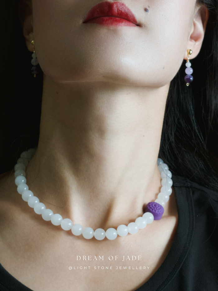 Amethyst & White Jade｜Amethyst & Hetian White Jade Earrings | 925 Gold-Plated Silver