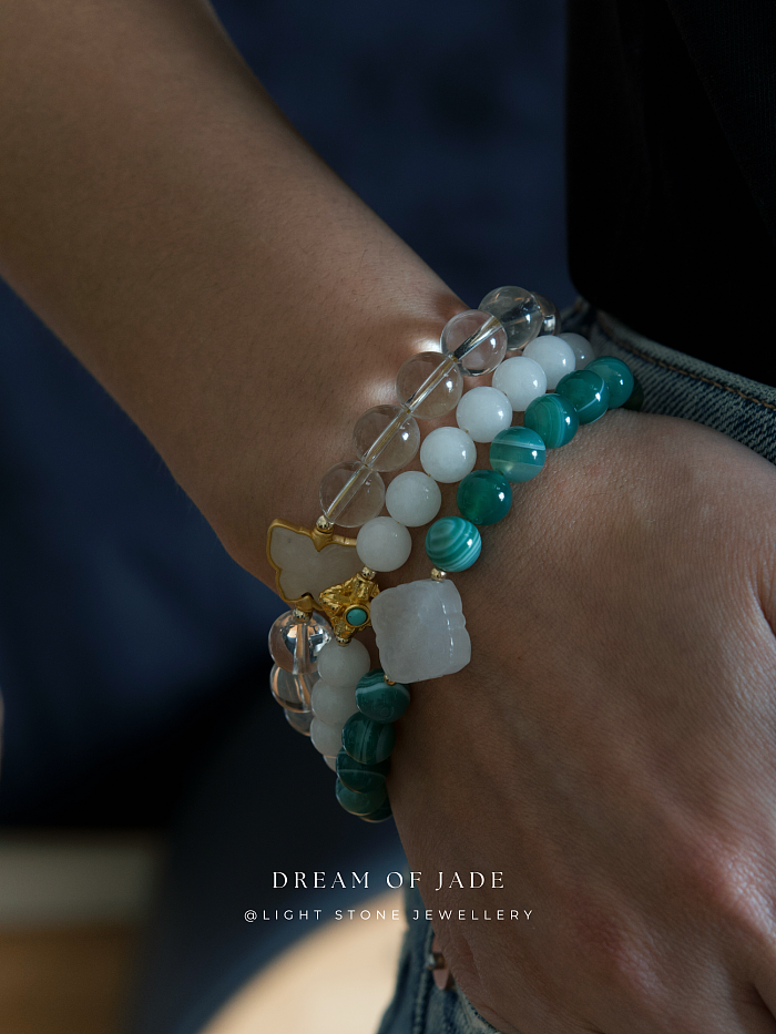Blessing Bead｜Hetian White Jade Bracelet | Turquoise Inlay｜Gold-Plated Silver