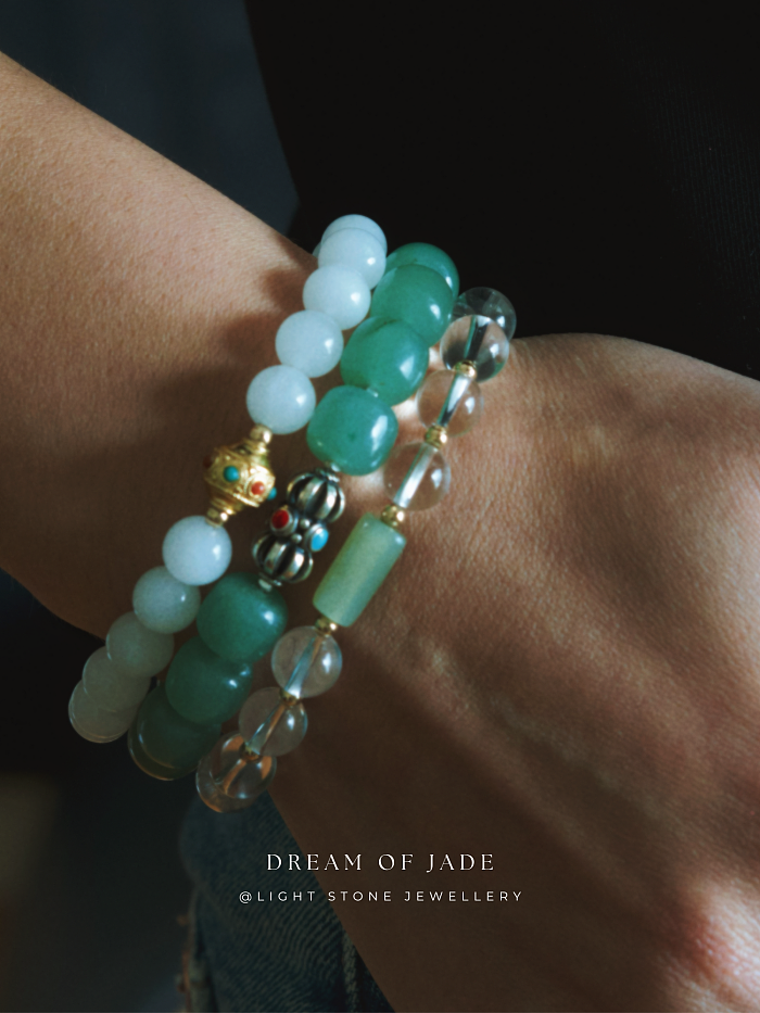Green Apple｜Aventurine Beaded Bracelet | Dongling Jade｜Tibetan Silver Bead