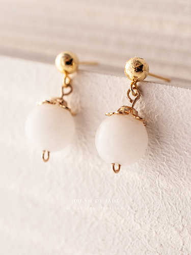 White Dew｜White Hetian Jade Earrings | 925 Gold-Plated Silver | Handcrafted Design