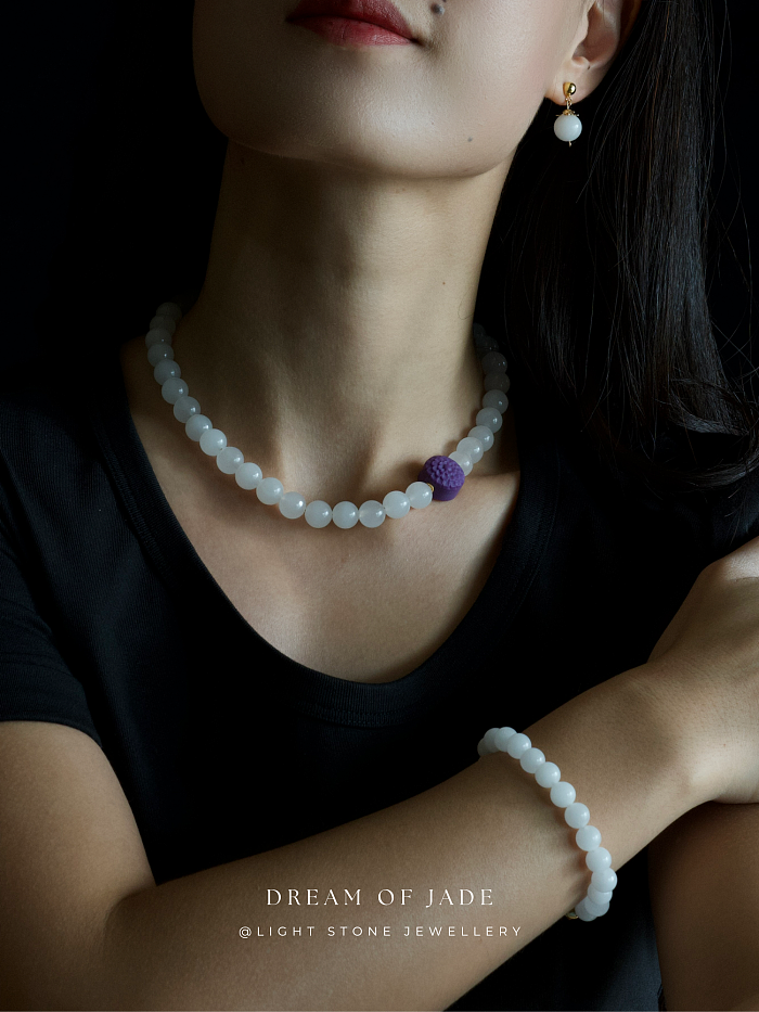 White Dew Earrings with Hetian White Jade and Gold-Plated Sterling Silver, Minimalist Design