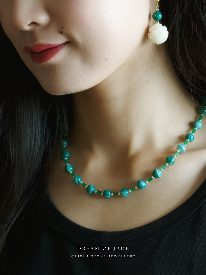 Unique Green Banded Agate Jade Necklace with Sterling Silver from Light Stone Jewellery - Handmade and Authentic Asian Gemstone Jewelry
