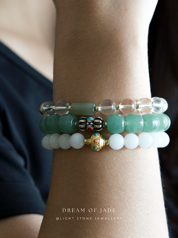 White Jade Prayer Wheel Bracelet with Hetian Jade, Gold-Plated Bead, Turquoise, and Red Agate