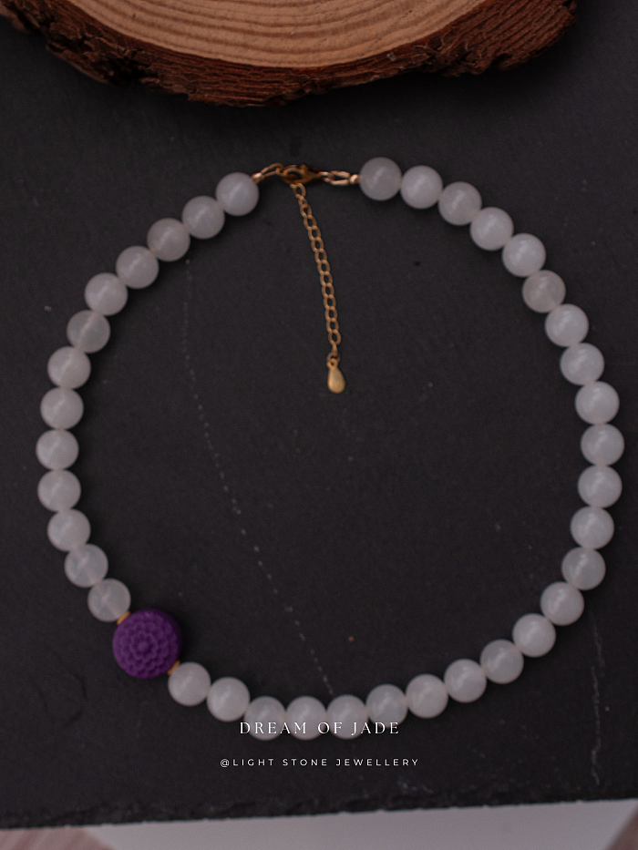 Sunlit Blossom｜Hetian White Jade Necklace | Purple Lepidolite｜Beaded Necklace