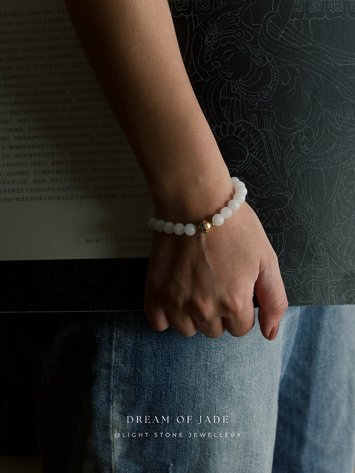 White Jade Prayer Wheel｜Hetian White Jade Bracelet | Turquoise & Red Agate｜Gold-Plated Prayer Wheel Bead