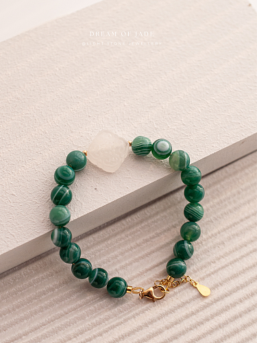 Jade Harmony｜Hetian White Jade & Green Banded Agate Bracelet | Gold-plated Silver