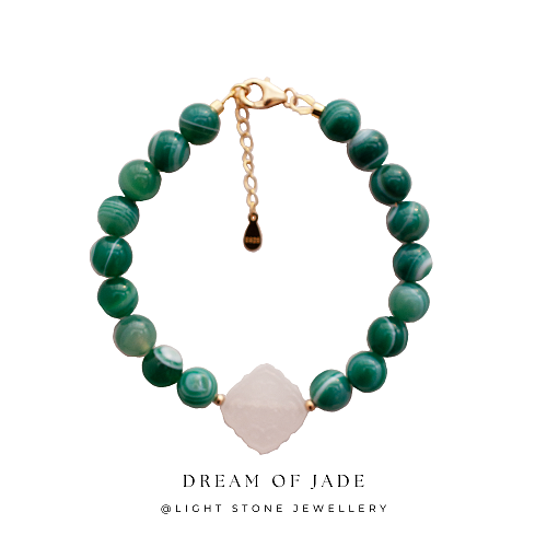 Jade Harmony｜Hetian White Jade & Green Banded Agate Bracelet | Gold-plated Silver