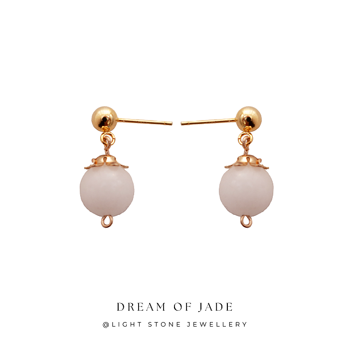 White Dew｜White Hetian Jade Earrings | 925 Gold-Plated Silver | Handcrafted Design