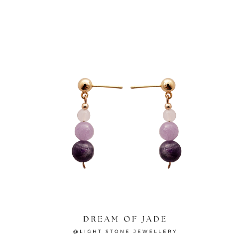 Amethyst & White Jade｜Amethyst & Hetian White Jade Earrings | 925 Gold-Plated Silver