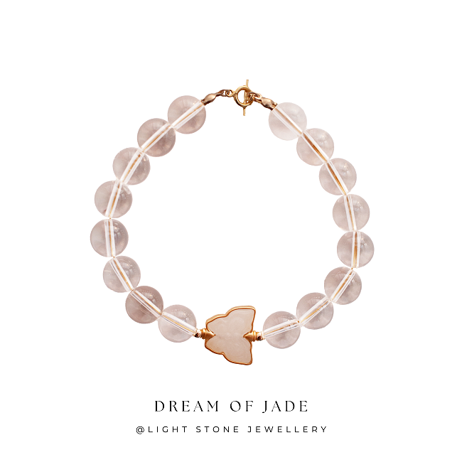 Ethereal Butterfly｜Hetian White Jade Butterfly Bracelet | Clear Quartz｜Gold-plated Silver