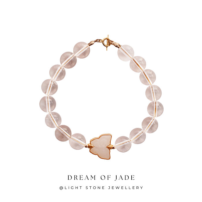 Ethereal Butterfly｜Hetian White Jade Butterfly Bracelet | Clear Quartz｜Gold-plated Silver