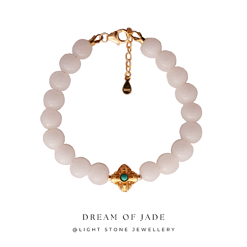 Blessing Bead｜Hetian White Jade Bracelet | Turquoise Inlay｜Gold-Plated Silver