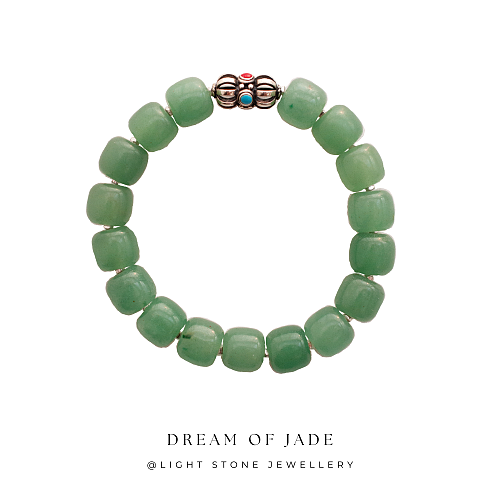 Green Apple｜Aventurine Beaded Bracelet | Dongling Jade｜Tibetan Silver Bead