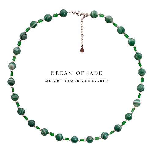 Emerald Stream｜Green Banded Agate Jade Necklace | Green Chalcedony｜Beaded Necklace