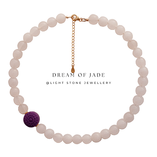 Sunlit Blossom｜Hetian White Jade Necklace | Purple Lepidolite｜Beaded Necklace