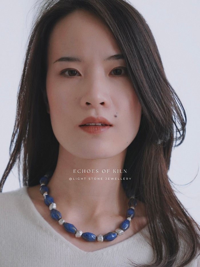 Starry Night - Echoes of Kiln ｜Handmade Ceramic Beaded Necklace | Sterling Silver Pearl Necklace