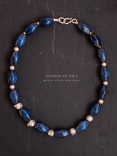 Starry Night - Echoes of Kiln ｜Handmade Ceramic Beaded Necklace | Sterling Silver Pearl Necklace