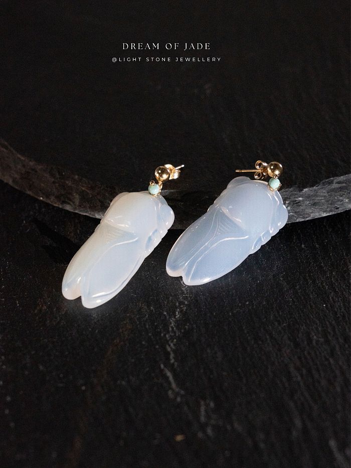 Cicada Earrings | Handmade Chalcedony Earrings | Turquoise | 14K Gold-Filled Hooks | Dream of Jade Collection
