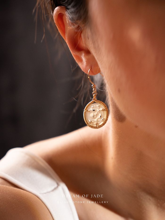 Ancient Dragon｜Dream of Jade - Handcrafted Carved Earrings | Artisan Wire-Wrapped Design