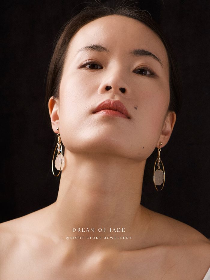 Lotus Earrings | Dream of Jade | Handcrafted White Calcedony Lotus Earrings | 14K Gold-Plated Hooks | Modern Design