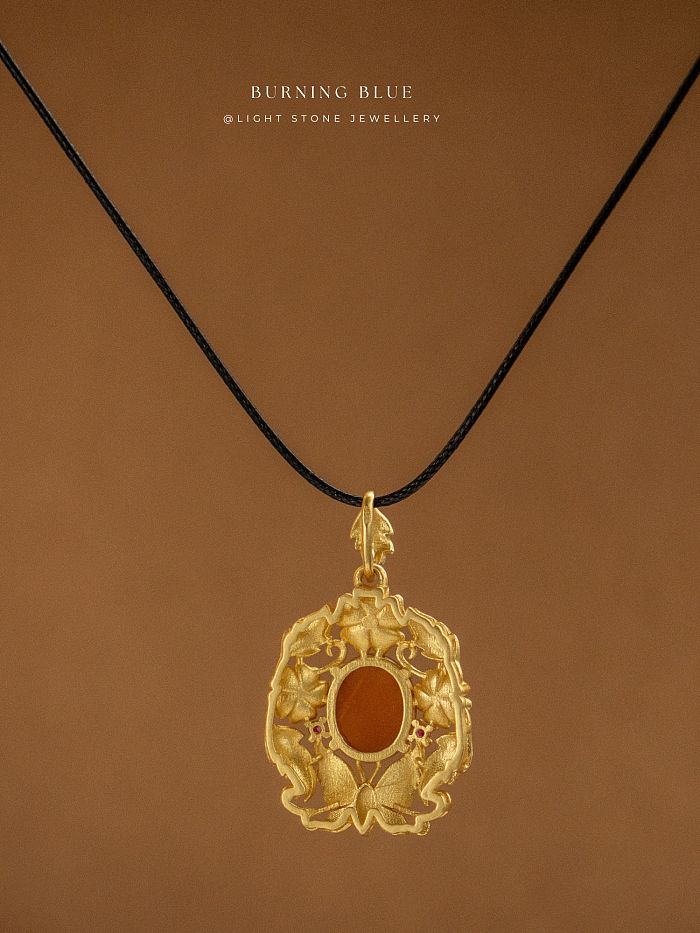 Butterfly in Forest Necklace | Burning Blue Collection | Silver Filigree Enamel Necklace | Amber Butterfly Pendant | 925 Silver Pendant