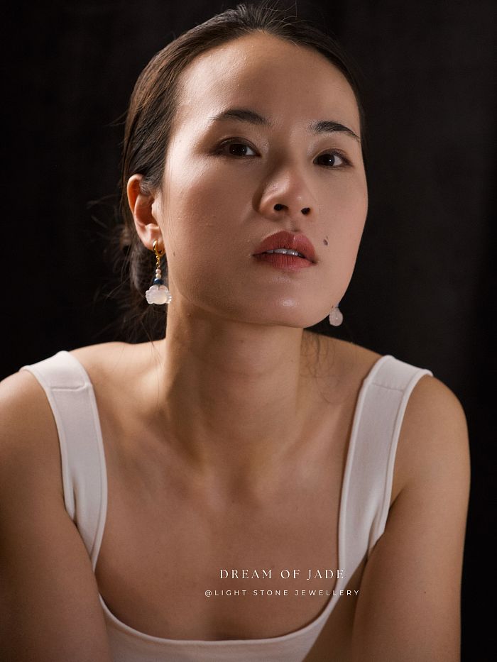 Crab Earrings | Dream of Jade | Handcrafted Chalcedony Earrings | Porcelain & Freshwater Pearl Accents | 925 Silver Gold-Plated Hooks
