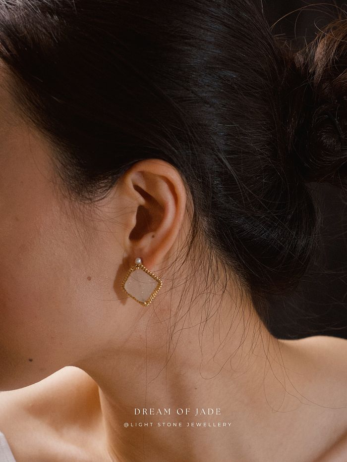 Ru Yi | Handmade Xiu Shan Jade Earrings | Dream of Jade |14K Gold filled