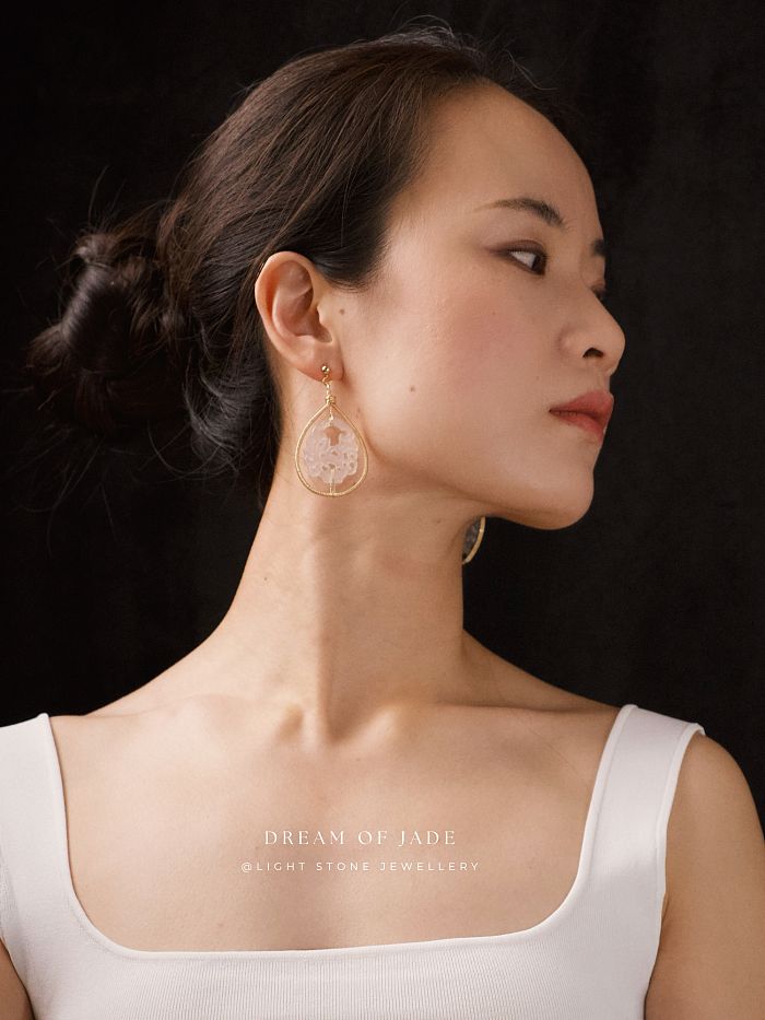 Flower Basket Earrings | Dream of Jade | Handcrafted Jinsi Jade Earrings | Wire Wrapped | 14K Gold-Filled Hooks