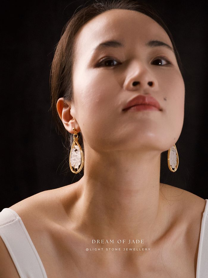 Flower Basket Earrings | Dream of Jade | Handcrafted Jinsi Jade Earrings | Wire Wrapped | 14K Gold-Filled Hooks