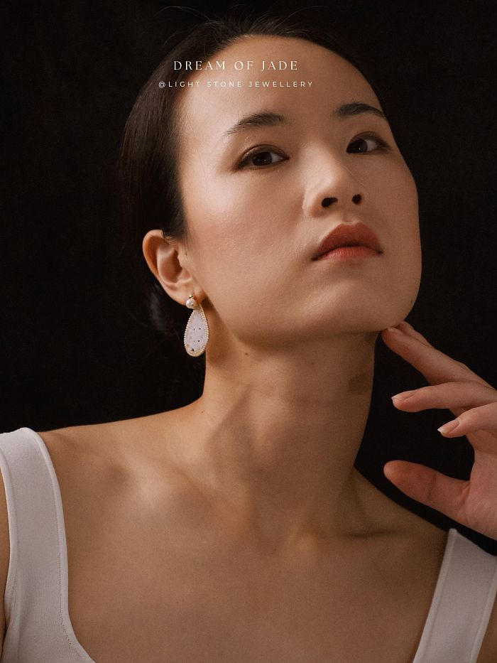 White Jadeite Flower Earrings | Dream of Jade | Handcrafted Jade Earrings | 14K Gold-Filled Accents | Freshwater Pearls