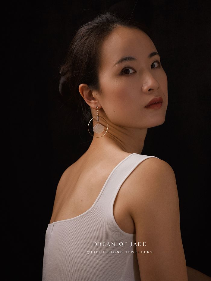 Lotus Earrings | Dream of Jade | Handcrafted White Calcedony Lotus Earrings | 14K Gold-Plated Hooks | Modern Design