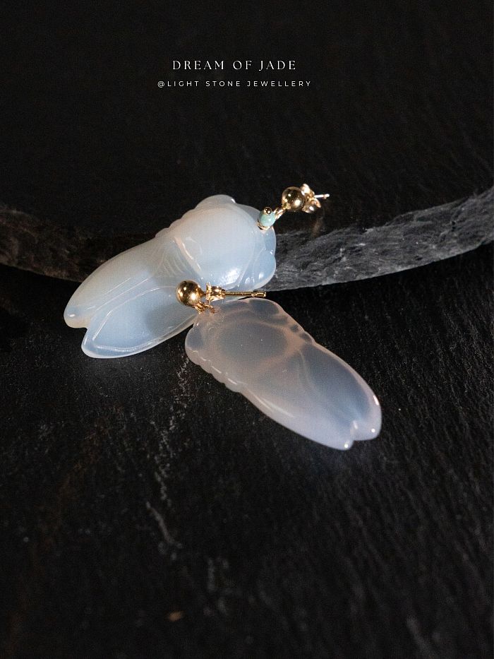 Cicada Earrings | Handmade Chalcedony Earrings | Turquoise | 14K Gold-Filled Hooks | Dream of Jade Collection