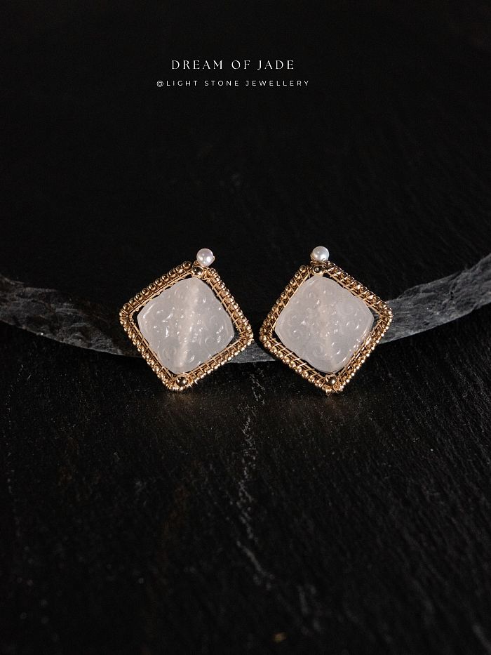 Ru Yi | Handmade Xiu Shan Jade Earrings | Dream of Jade |14K Gold filled