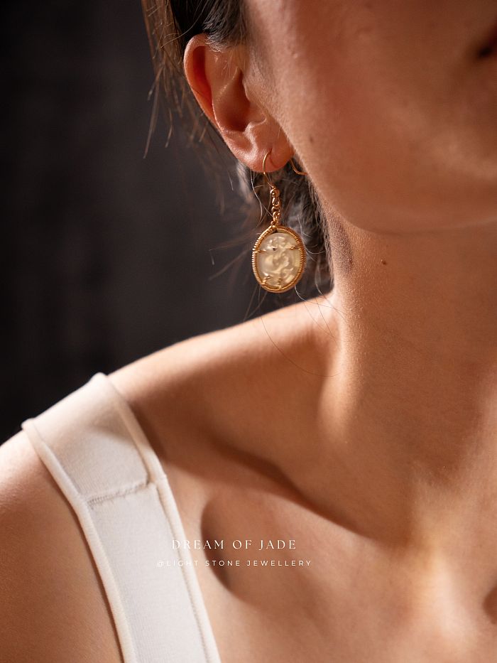 Ancient Dragon｜Dream of Jade - Handcrafted Carved Earrings | Artisan Wire-Wrapped Design