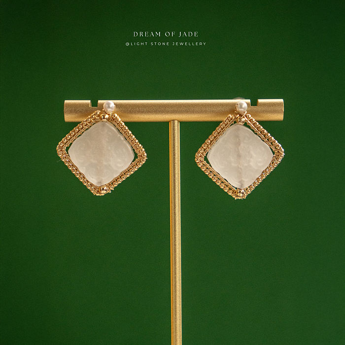 Ru Yi | Handmade Xiu Shan Jade Earrings | Dream of Jade |14K Gold filled