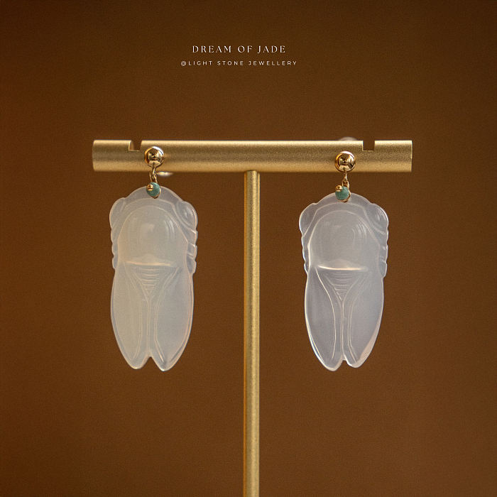 Cicada Earrings | Handmade Chalcedony Earrings | Turquoise | 14K Gold-Filled Hooks | Dream of Jade Collection