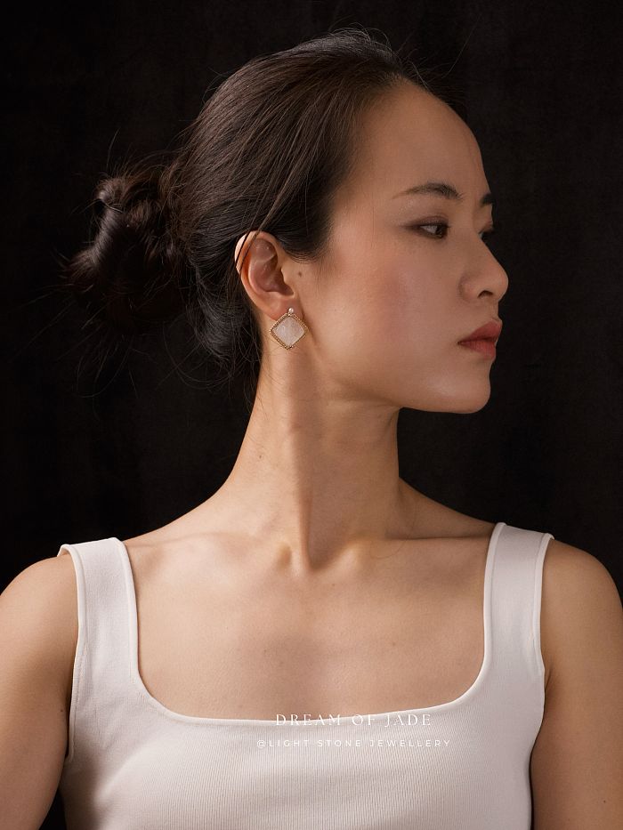 Ru Yi | Handmade Xiu Shan Jade Earrings | Dream of Jade |14K Gold filled