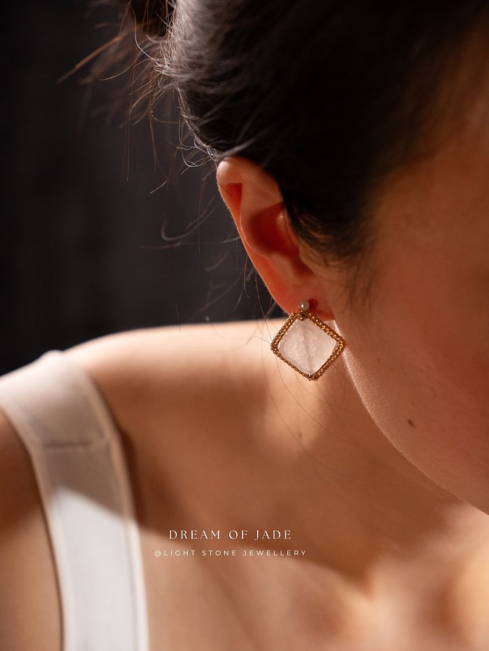 Ru Yi | Handmade Xiu Shan Jade Earrings | Dream of Jade |14K Gold filled