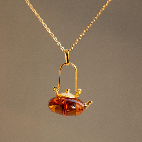 Teapot - Amber Necklace - 925 Silver