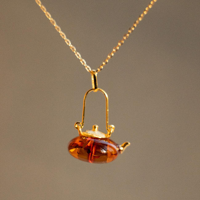 Teapot - Amber Necklace - 925 Silver