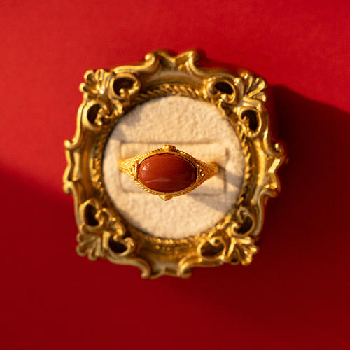 Oval - Vintage Red Agate Silver Ring