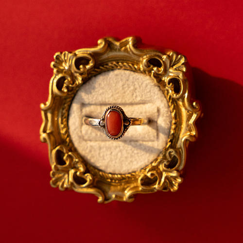 Wheat - Red Coral Handmade Silver Ring