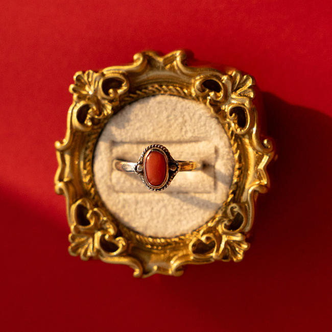 Wheat - Red Coral Handmade Silver Ring