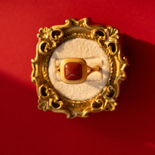 Square - Red Agate - Sterling Silver Ring
